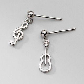 Musical Note Asymmetrical Sterling Silver Dangle Earring