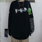 Long-sleeve Stripe Panel Lettering T-shirt