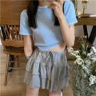 Short-sleeve Knit Top / A-line Layered Skirt
