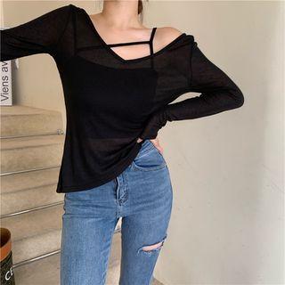 Long-sleeve V-neck Loose-fit Top / Camisole Top