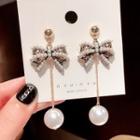 Faux Pearl Bow Dangle Earring 1# - 1 Pair - As Shown In Figure - One Size