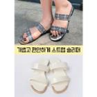 Double-band Check / Patent Slide Sandals