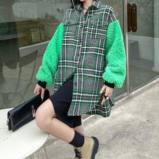 Fleece Panel Gingham Shirt Jacket