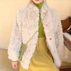 Single-breasted Furry Jacket / Long-sleeve Top / Midi A-line Skirt