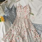 Pearl-strap Floral Midi Dress