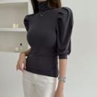 Puff-sleeve Turtle-neck Top