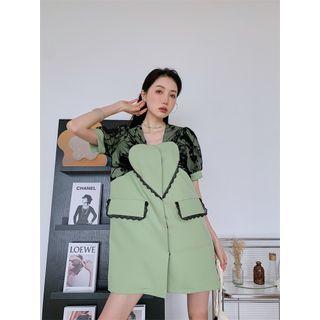 Short-sleeve Lace Panel Mini Smock Dress