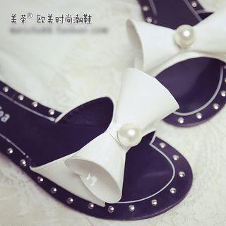 Faux Pearl Bow Slide Sandals