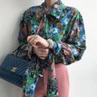 Tie-neck Floral Pattern Shirt