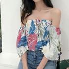 Floral Off Shoulder Elbow-sleeve Top As Shown In Figure - One Size