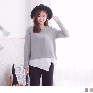 Contrast Asymmetric Hem Long Sleeve Top
