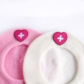 Heart Cross Embroidered Beret Hat