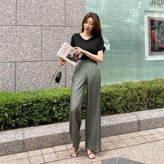 Zip-back Silky Wide Pants