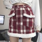 Plaid Fleece Trim Mini Pencil Skirt