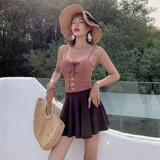 Set: Spaghetti Strap Swim Top + Swim Skirt + Bottom