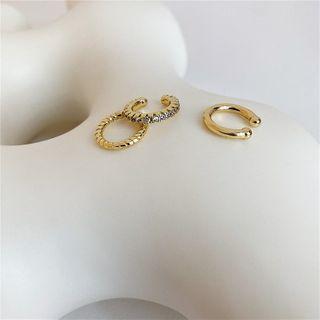 Rhinestone Alloy Cuff Earring Set Of 3 - Gold - One Size