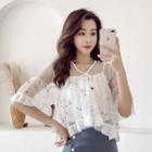 Set: Bell-sleeve Floral Chiffon Blouse + Camisole
