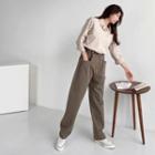 Buttoned-waist Pleated Front Pants