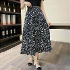 Cap-sleeve Ruffled T-shirt / Floral Print Midi A-line Skirt