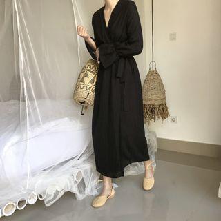 Long-sleeve Midi Wrap Dress