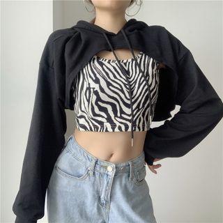 Set: Zebra Print Crop Tank Top + Hooded Shrug