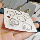 Set Of 6: Alloy Ring (assorted Designs) Set - Silver & White - One Size