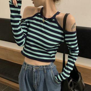 Striped Cutout Off-shoulder Top Stripe - One Size