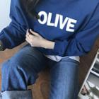 Olive Printing Loose-fit Sweatshirt