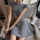 Set: Crop Short-sleeve Top + A-line Skirt