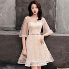 Lantern-sleeve Mini Lace A-line Cocktail Dress