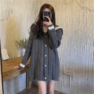 Collared Cable-knit Cardigan Gray - One Size
