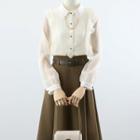 Puff-sleeve Chained Shirt / Belted Midi A-line Skirt