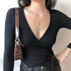 Sexy Deep V-neck Strap Long-sleeved T-shirt