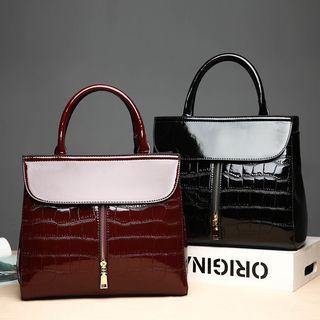 Croc Grain Patent Tote Bag