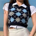 Short-sleeve Polo Shirt / Argyle Sweater Vest / Mini Skirt