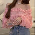 Ruffled Off-shoulder Blouse Pink - One Size
