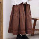 Lace-trim A-line Skirt Coffee - One Size