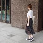 Pleated Polka-dot Long Skirt