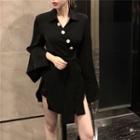Long-sleeve Collared Mini Dress Black - One Size