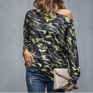 Long Sleeve Camouflage Print Top