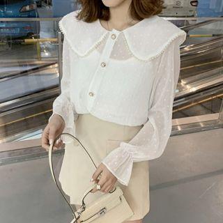 Peter-pan Collar Dot Chiffon Blouse
