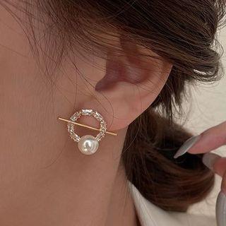 Pearl Circle Stud Earring 1 Pair - Gold - One Size