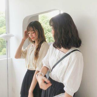 Lace Square-neck Short-sleeve Blouse