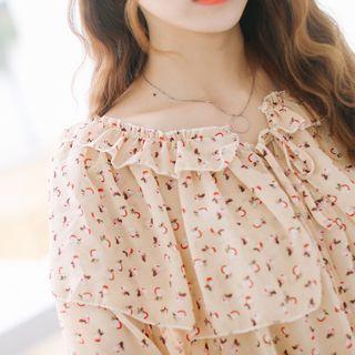 Dotted Ruffle Bell-sleeve Chiffon Top