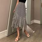 High-waist Floral Asymmetrical Medium Maxi A-line Skirt
