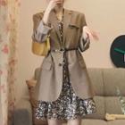 Single-breasted Blazer / Long-sleeve Floral Print Mini A-line Dress