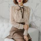 Set: Long-sleeve Ruffle Blouse + Mini A-line Skirt