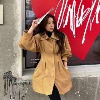 Bishop-sleeve Pintuck Peplum Coat One Size