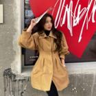 Bishop-sleeve Pintuck Peplum Coat One Size