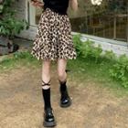 Leopard Print Mini A-line Skirt / Short-sleeve Lettuce Edge Top